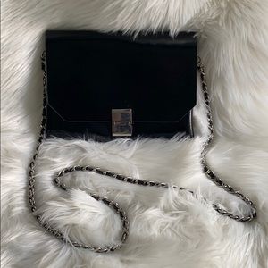 Zara Slim Patent Leather Black Crossbody w/Chain